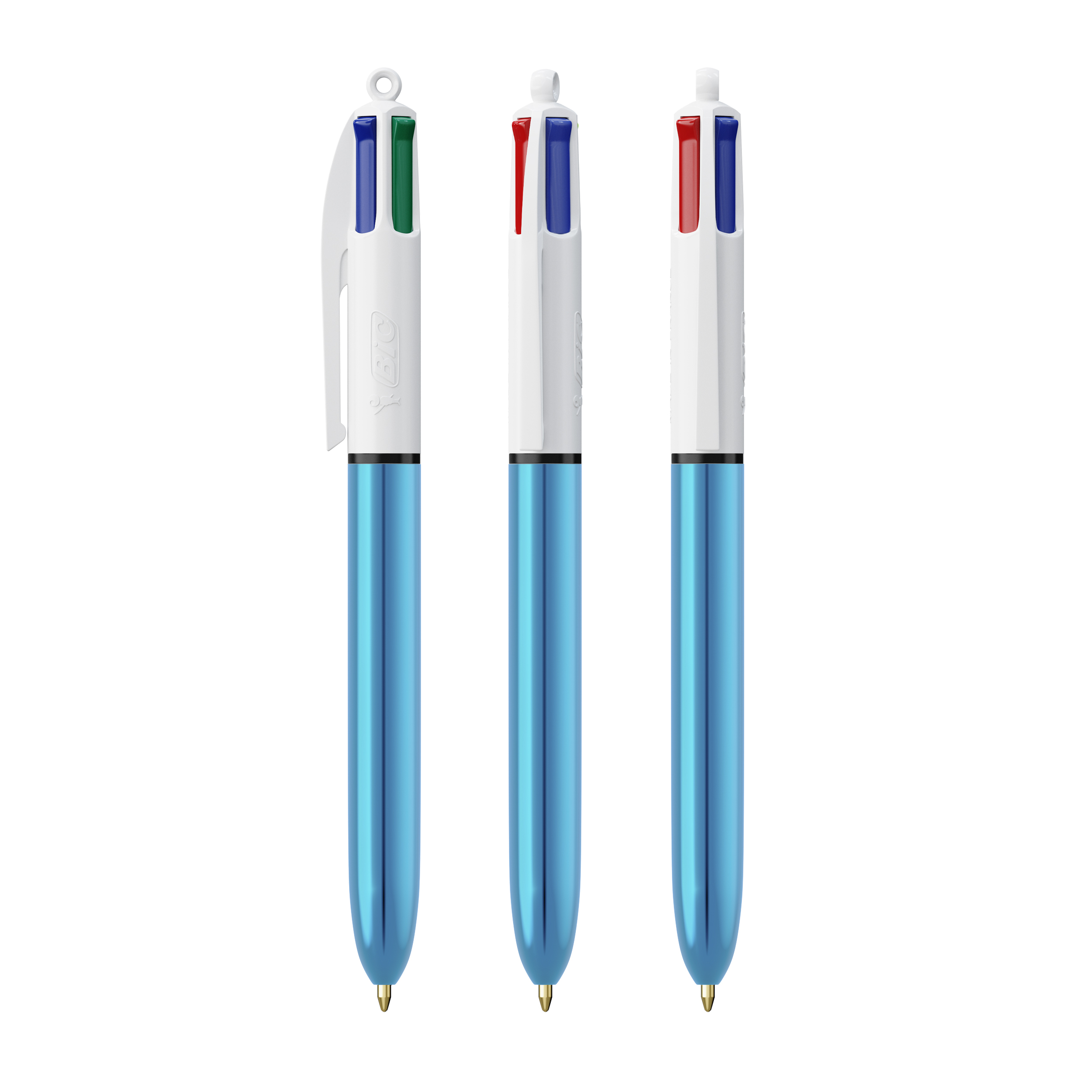 Stylo bille 4 couleurs publicitaire BIC® Shine Blanc - Bleu Metallique